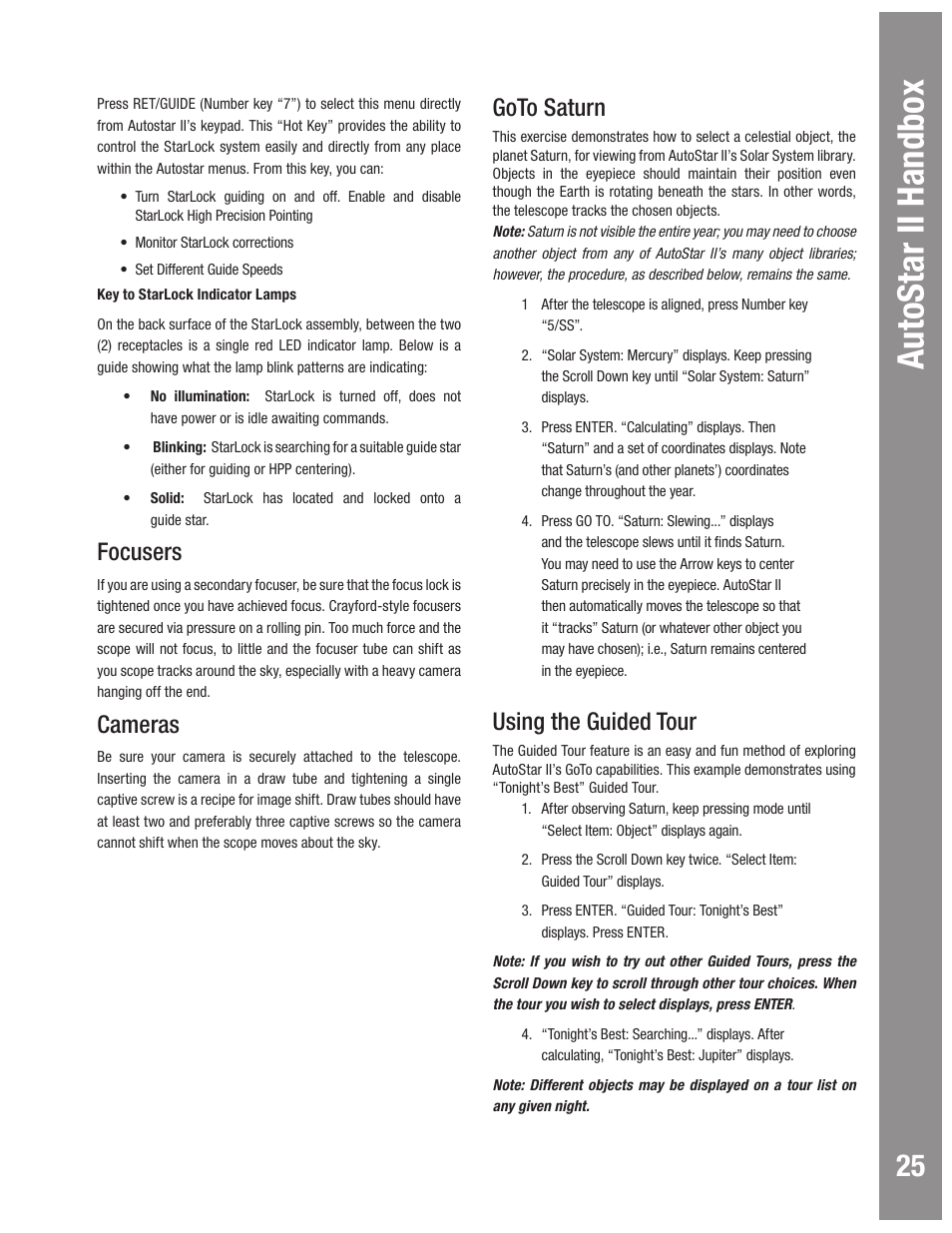 Autostar ii handbox, Goto saturn, Using the guided tour | Focusers, Cameras | Meade Instruments LX600 User Manual | Page 25 / 72
