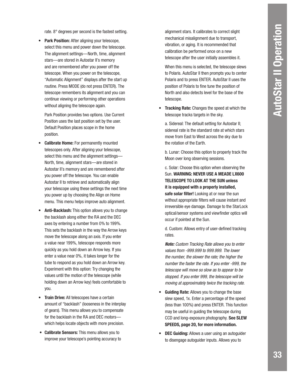 Autostar ii operation | Meade Instruments LX600 User Manual | Page 33 / 72