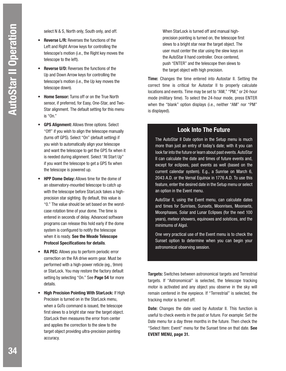 Autostar #497 handbox autostar ii operation, Look into the future | Meade Instruments LX600 User Manual | Page 34 / 72