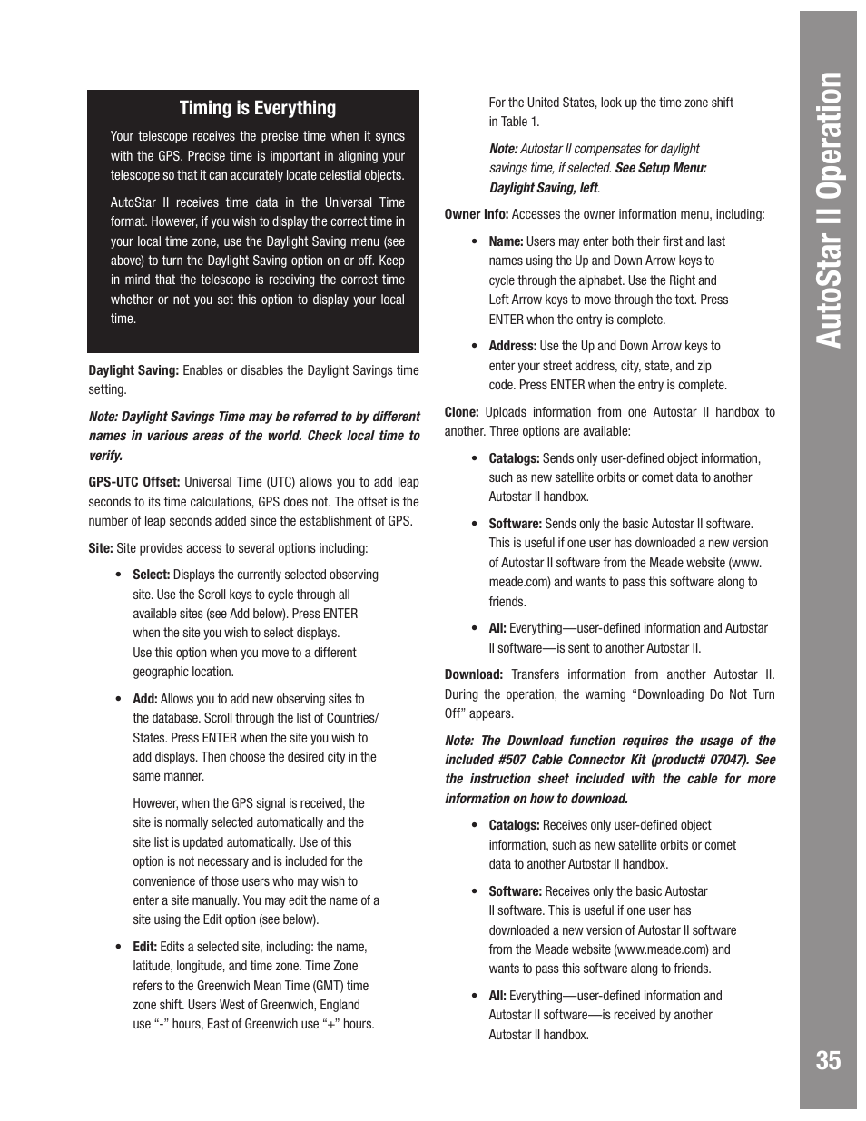 Autostar ii operation, Timing is everything | Meade Instruments LX600 User Manual | Page 35 / 72