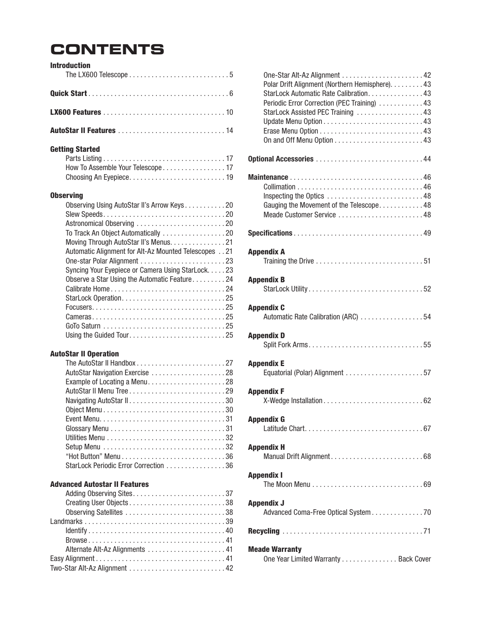 Meade Instruments LX600 User Manual | Page 4 / 72
