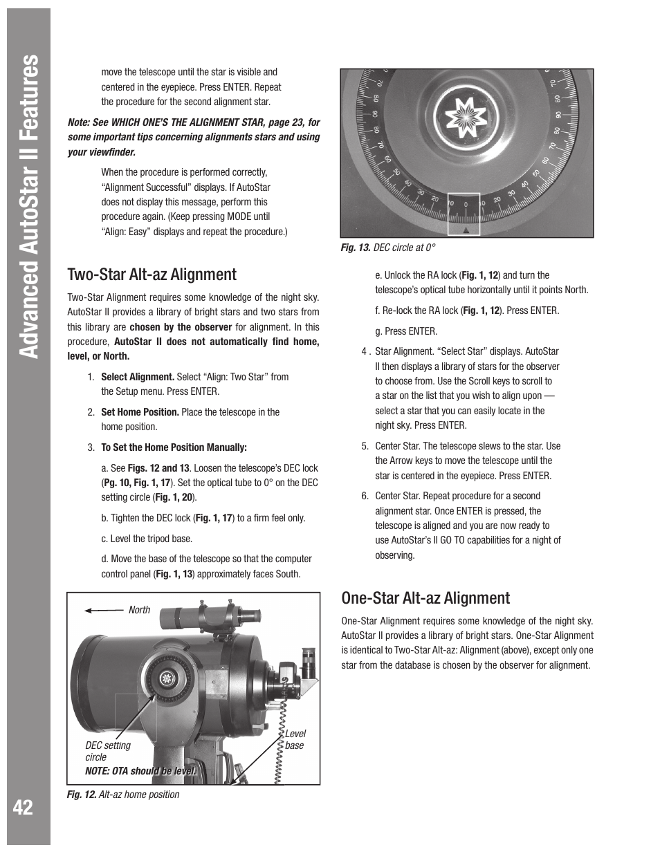 Two-star alt-az alignment, One-star alt-az alignment | Meade Instruments LX600 User Manual | Page 42 / 72