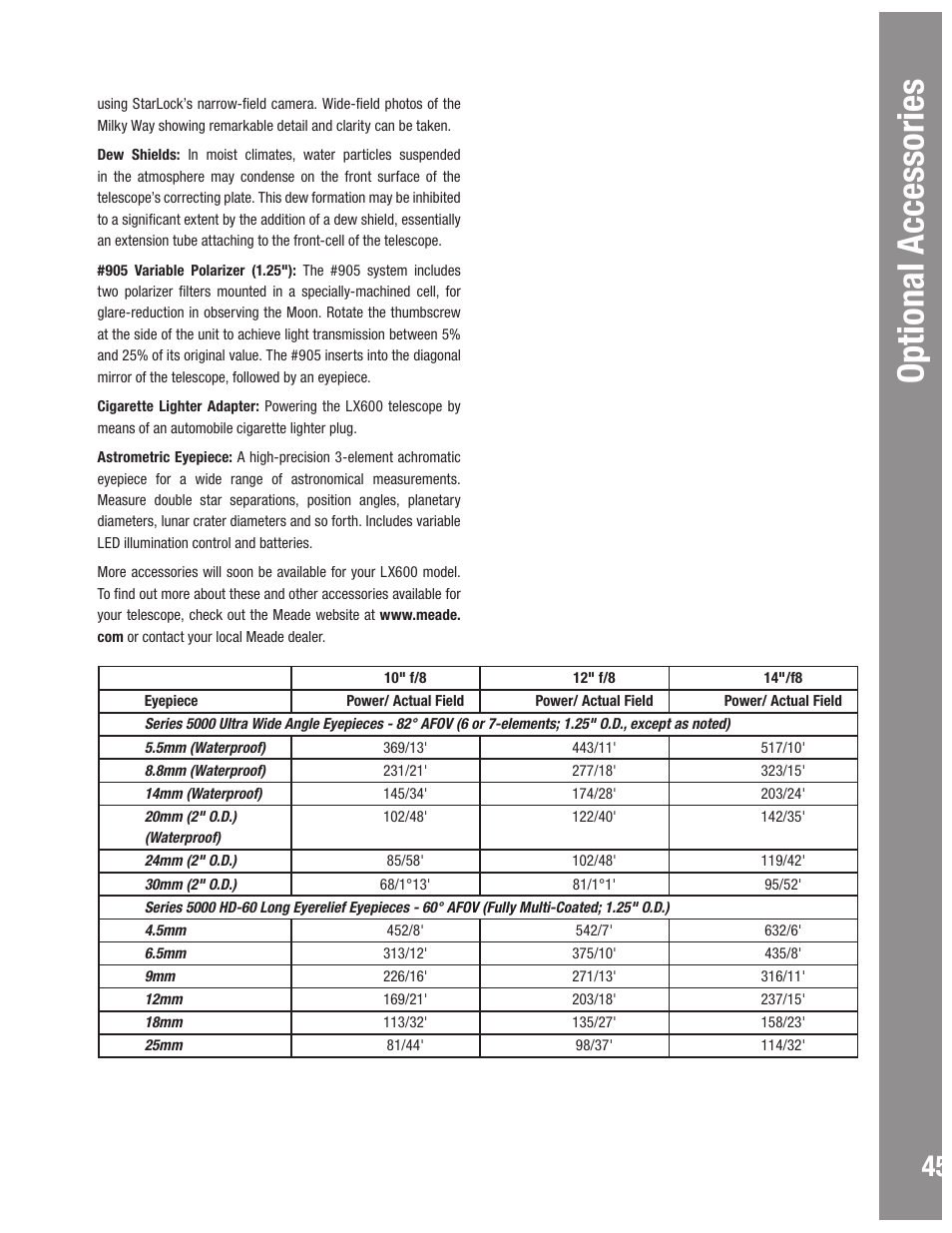 Optional accessories | Meade Instruments LX600 User Manual | Page 45 / 72
