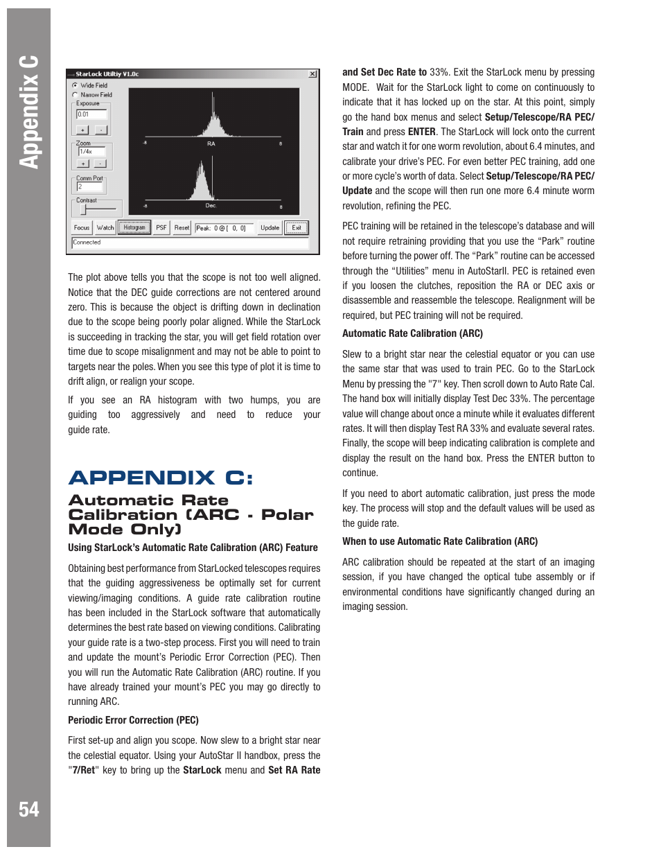 Autostar #497 handbox appendix c, Appendix c, Automatic rate calibration (arc - polar mode only) | Meade Instruments LX600 User Manual | Page 54 / 72
