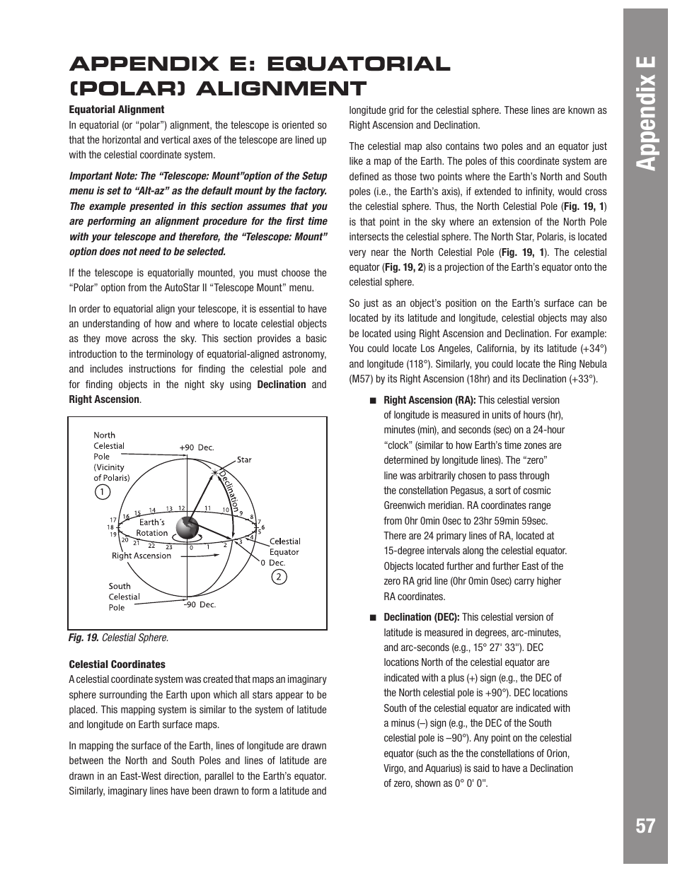 Appendix e, Appendix e: equatorial (polar) alignment | Meade Instruments LX600 User Manual | Page 57 / 72