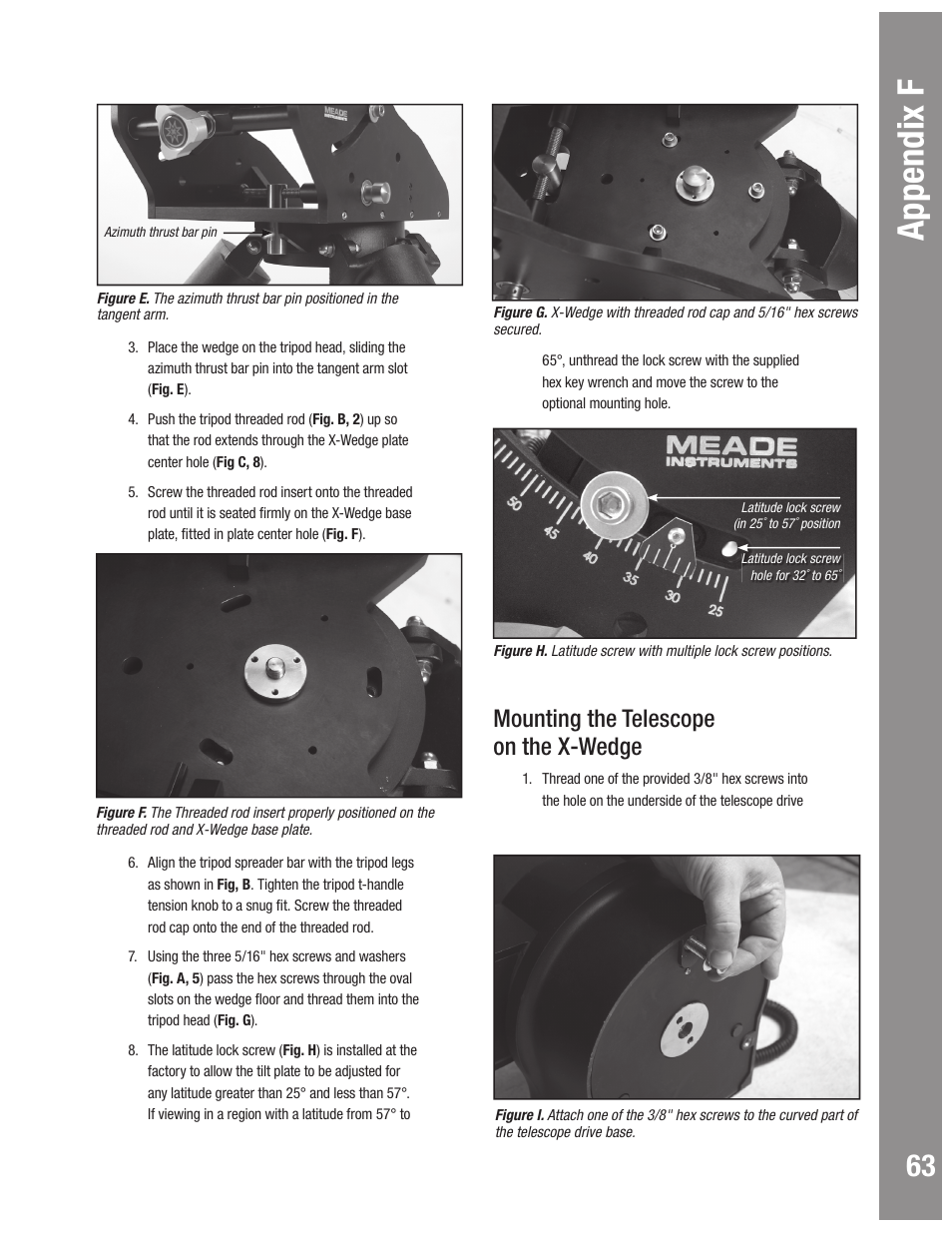 Appendix f, Mounting the telescope on the x-wedge | Meade Instruments LX600 User Manual | Page 63 / 72