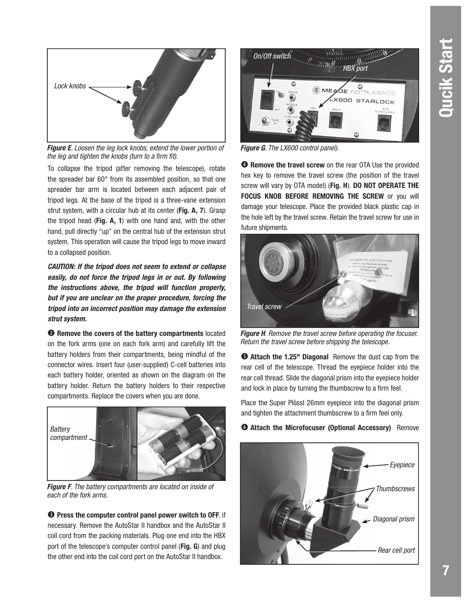 Qucik start | Meade Instruments LX600 User Manual | Page 7 / 72