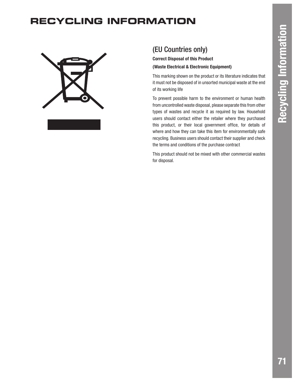 Rec yc ling information, Recycling information, Eu countries only) | Meade Instruments LX600 User Manual | Page 71 / 72