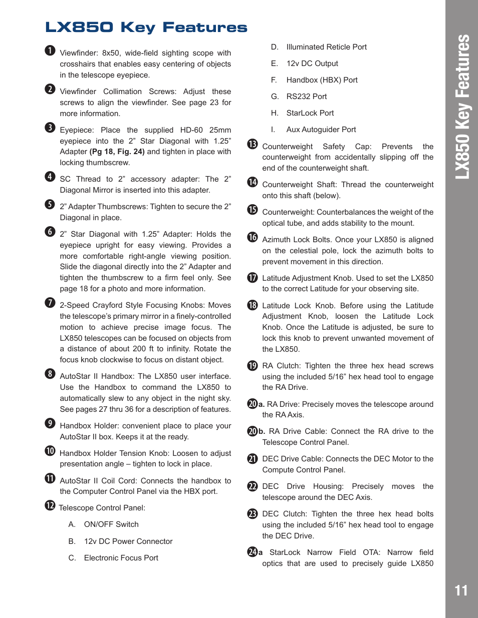 Lx850 key f eatures, Lx850 key features | Meade Instruments LX850 User Manual | Page 11 / 60