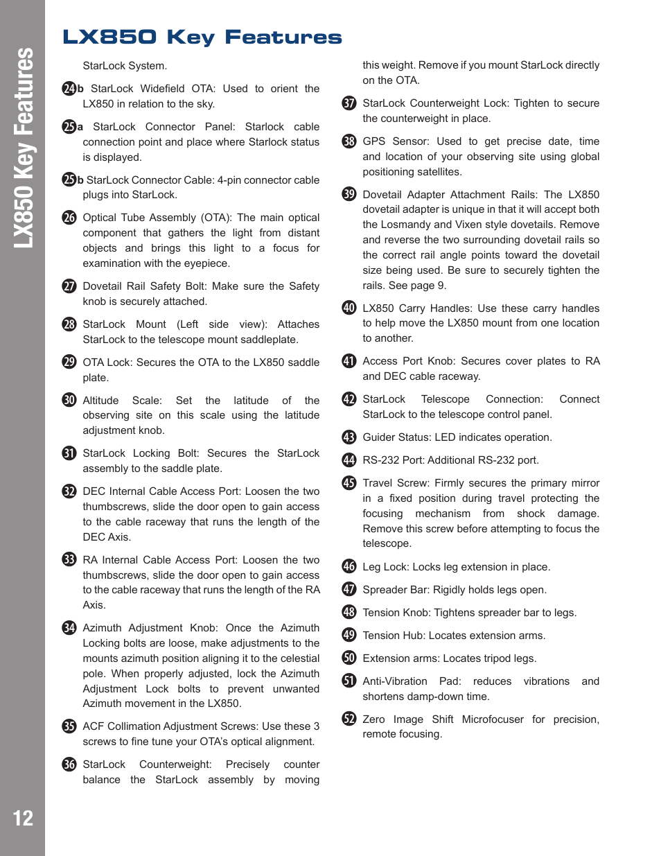 Lx850 key features | Meade Instruments LX850 User Manual | Page 12 / 60