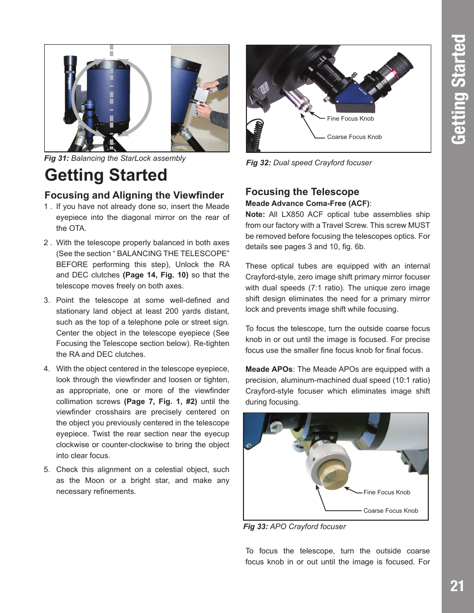 Getting started | Meade Instruments LX850 User Manual | Page 21 / 60