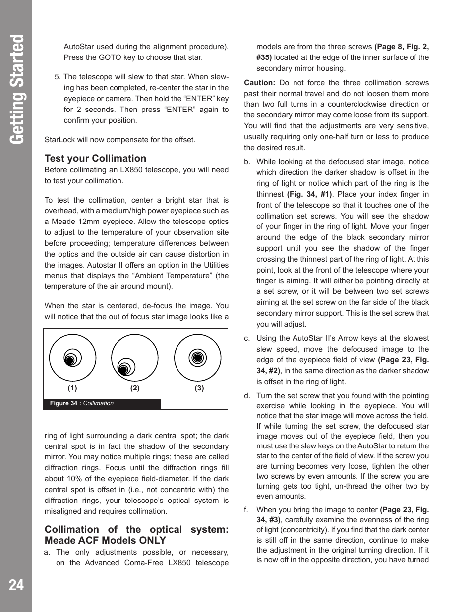 Autostar #497 handbox getting started, Test your collimation | Meade Instruments LX850 User Manual | Page 24 / 60