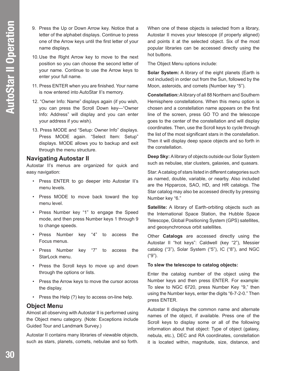 Autostar #497 handbox autostar ii operation | Meade Instruments LX850 User Manual | Page 30 / 60