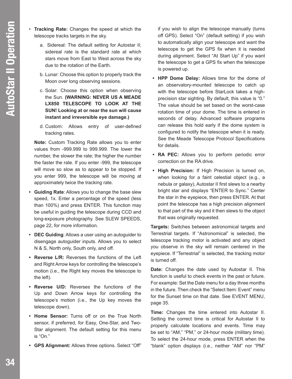 Autostar #497 handbox autostar ii operation | Meade Instruments LX850 User Manual | Page 34 / 60
