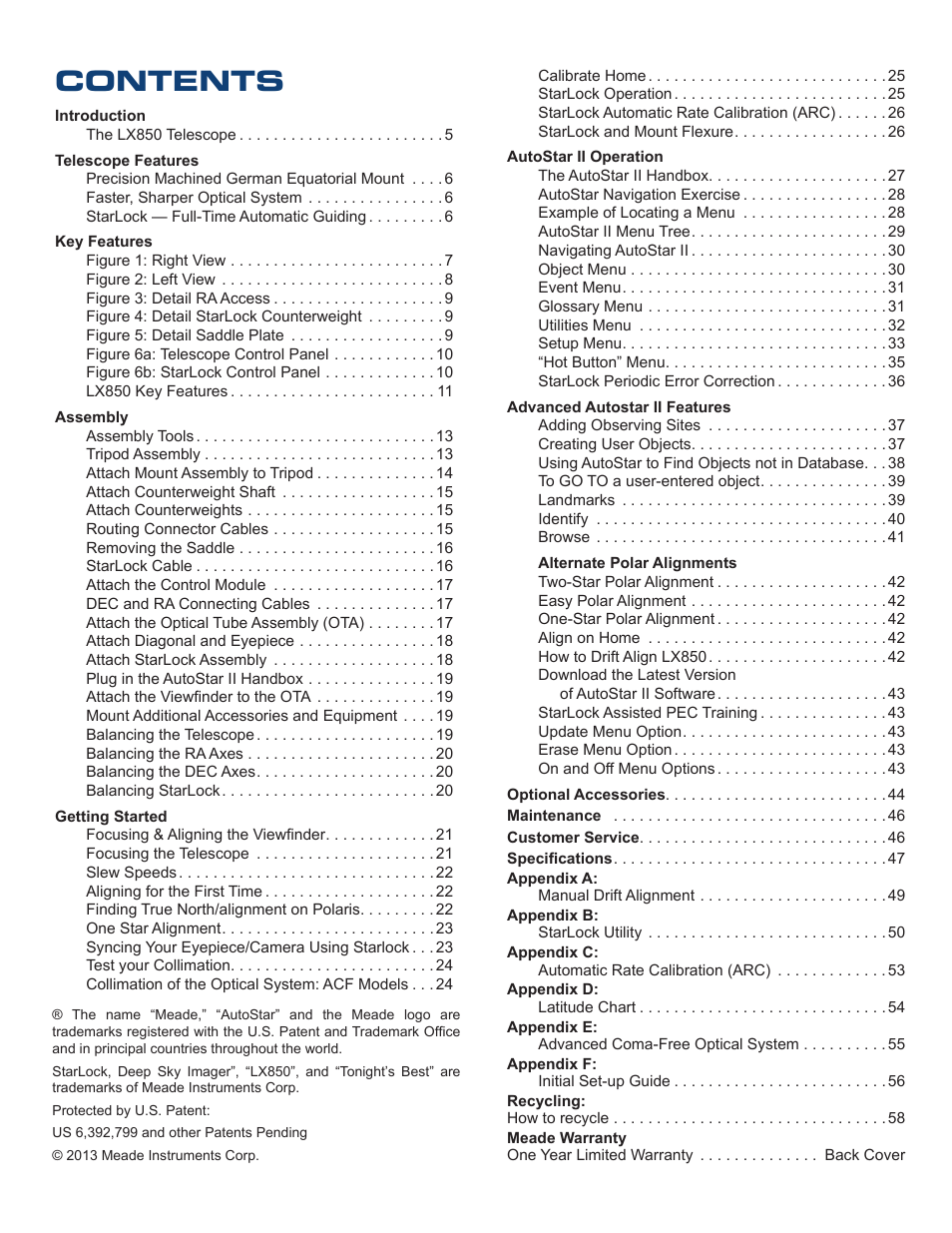 Meade Instruments LX850 User Manual | Page 4 / 60