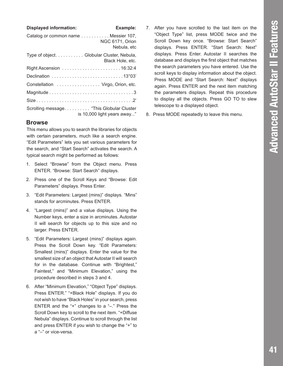 Adv anced autostar ii f eatures | Meade Instruments LX850 User Manual | Page 41 / 60