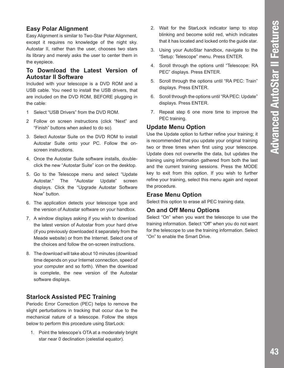 Adv anced autostar ii f eatures | Meade Instruments LX850 User Manual | Page 43 / 60