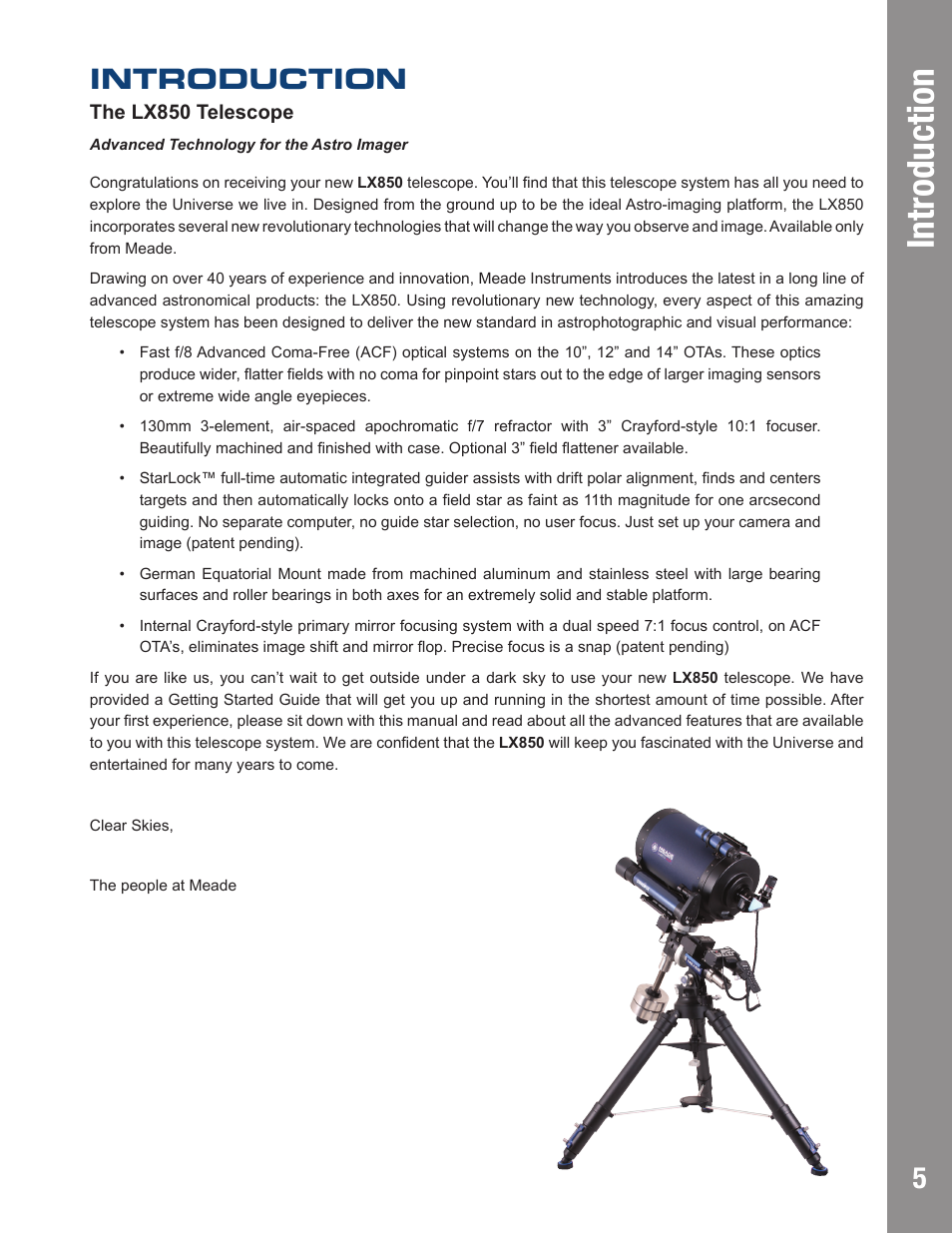 Introduction | Meade Instruments LX850 User Manual | Page 5 / 60