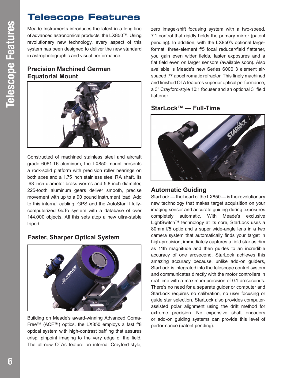 Autostar #497 handbox telescope f eatures, Telescope features | Meade Instruments LX850 User Manual | Page 6 / 60
