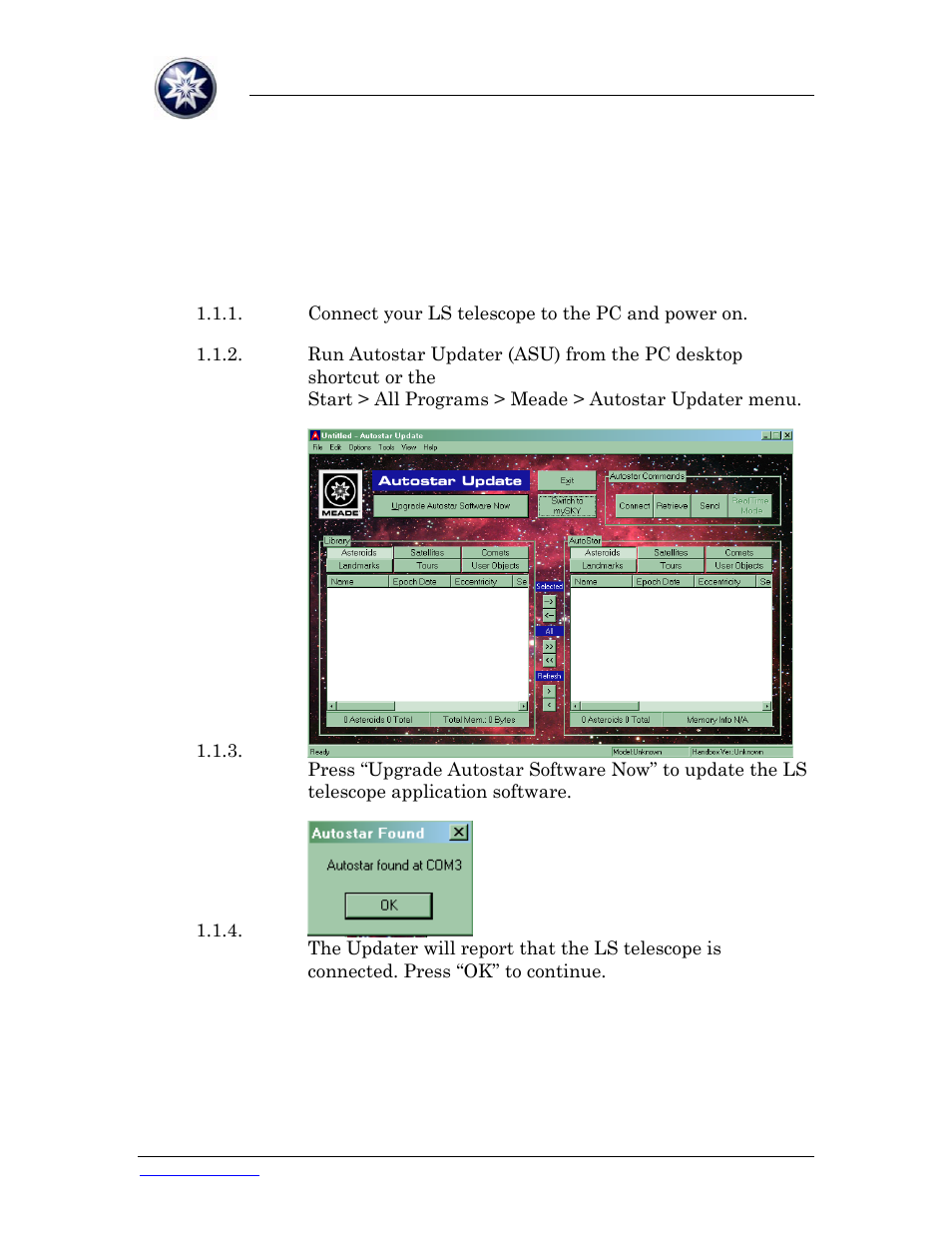Meade Instruments ETX-LS Software Update Instructions User Manual | 20 pages