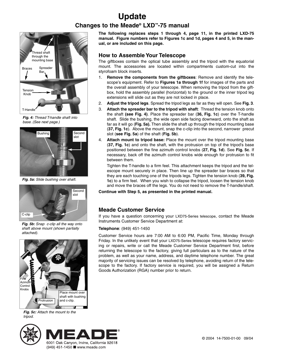 Meade Instruments LXD75 Addendum User Manual | 1 page