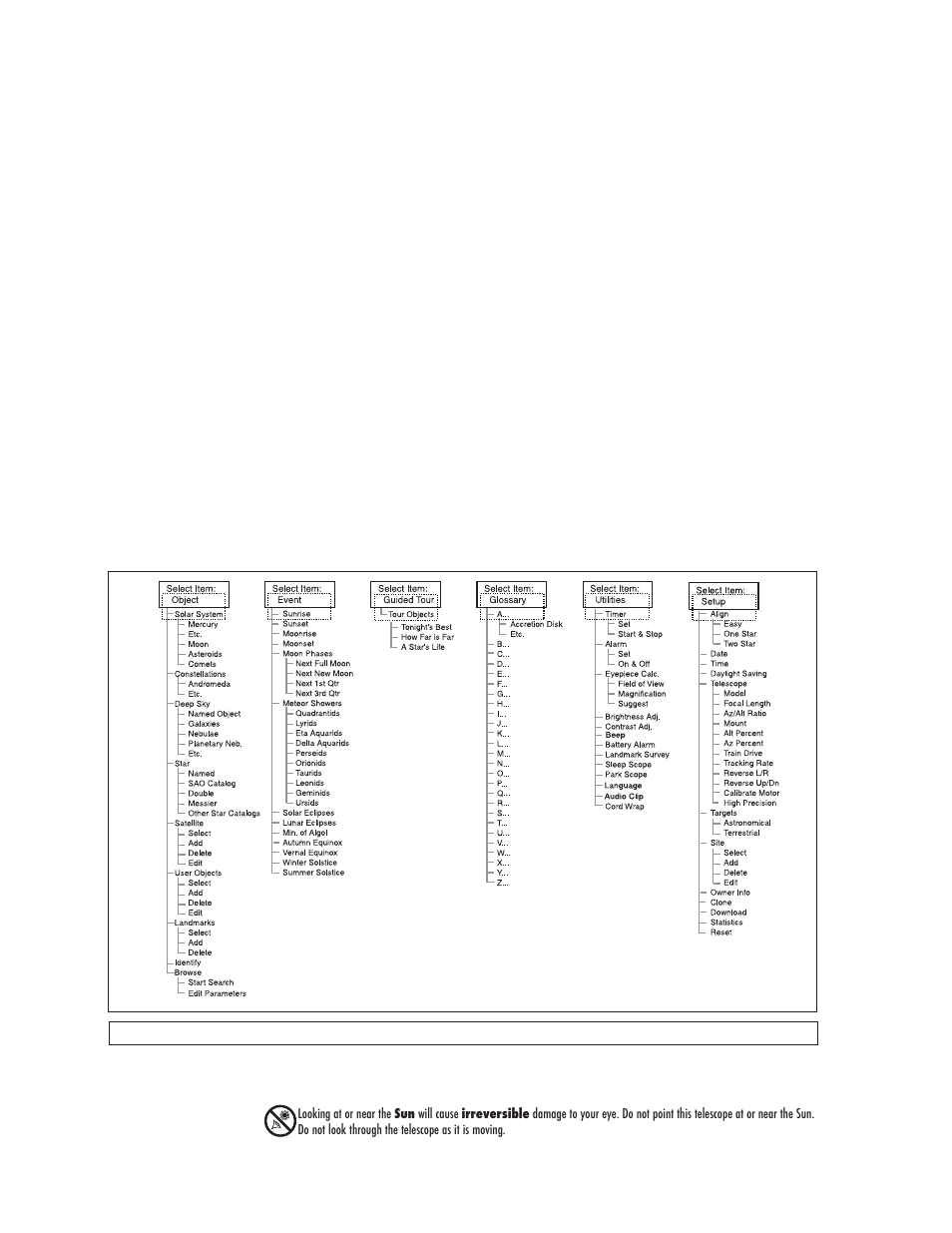 Menus and menu options, Object menu | Meade Instruments StarNavigator Series User Manual | Page 24 / 48