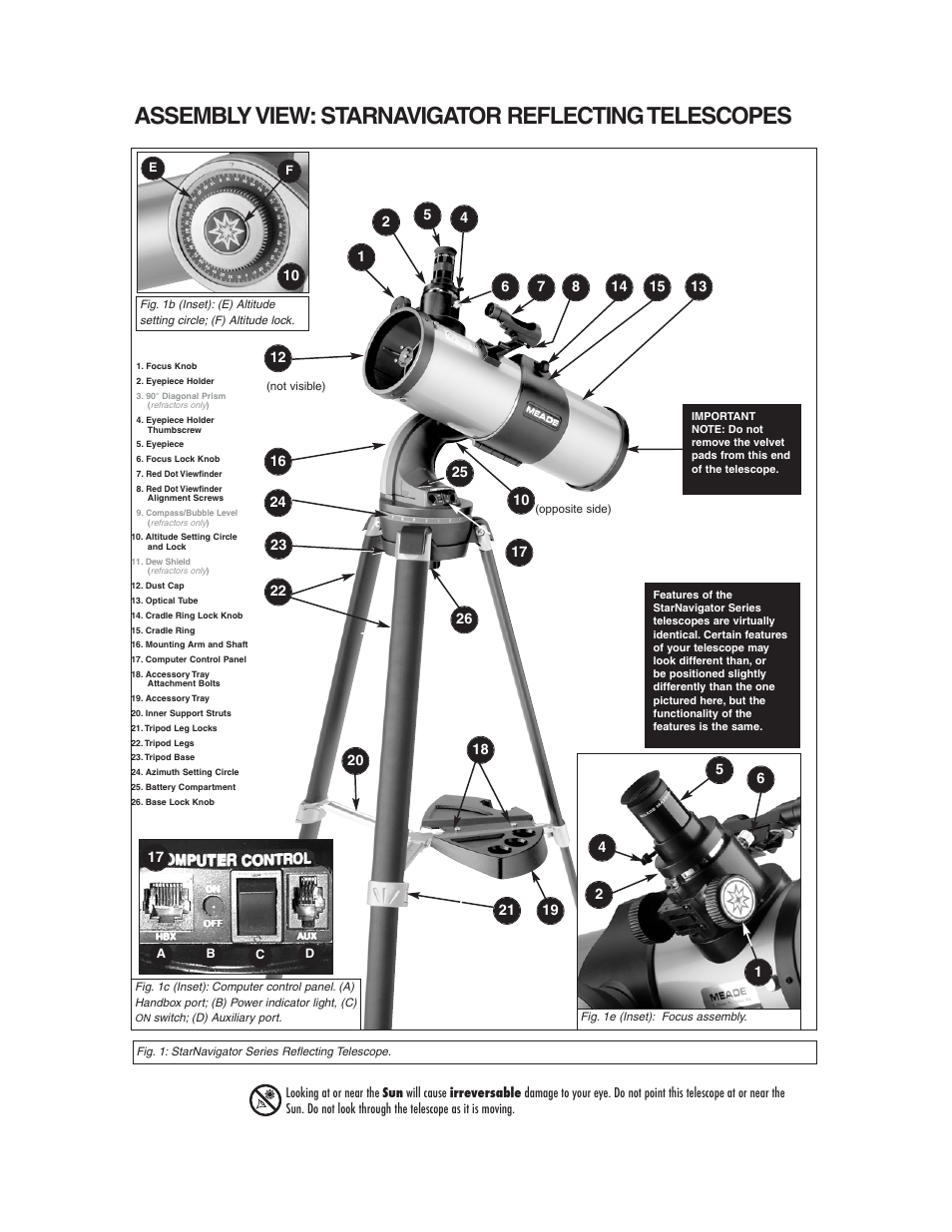 Assembly view: starnavigator reflecting telescopes | Meade Instruments StarNavigator Series User Manual | Page 7 / 48