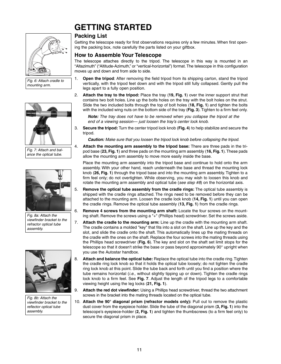 Getting started, Packing list, How to assemble your telescope | Meade Instruments DS-2090AT-TC User Manual | Page 11 / 44