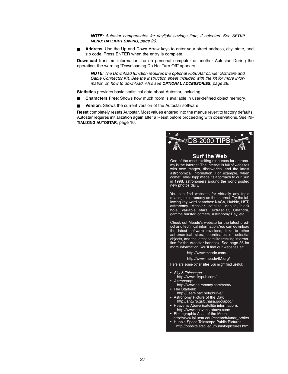 Ds-2000 tips, Surf the web | Meade Instruments DS-2090AT-TC User Manual | Page 27 / 44