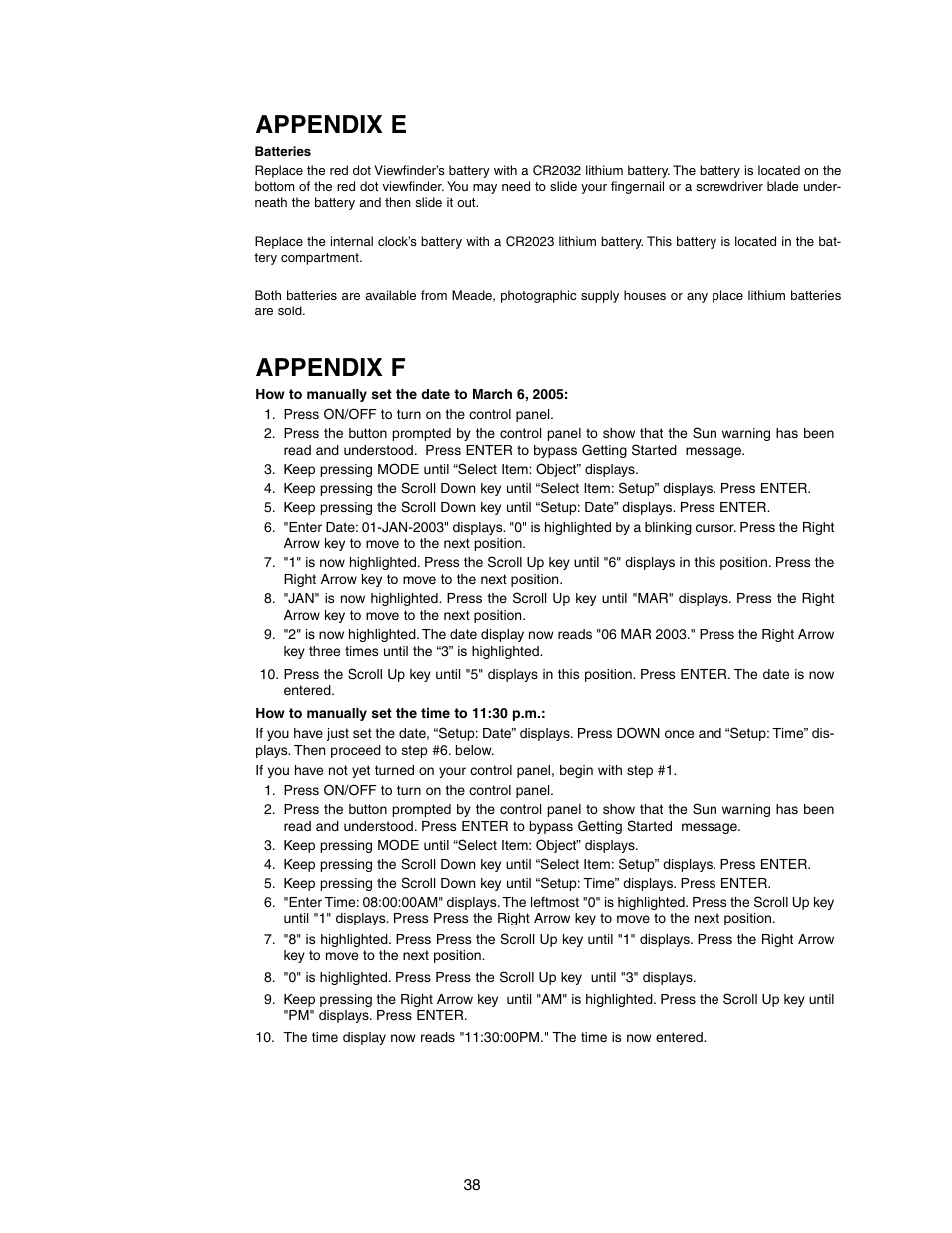 Appendix e appendix f | Meade Instruments DS-2090AT-TC User Manual | Page 38 / 44