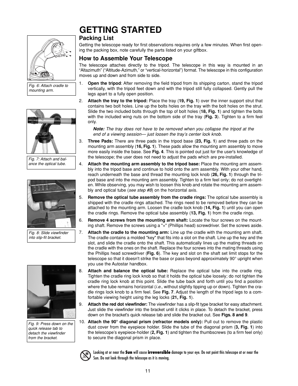 Getting started, Packing list, How to assemble your telescope | Meade Instruments DS-2000 Generation II Telescopes with LNT module User Manual | Page 11 / 48