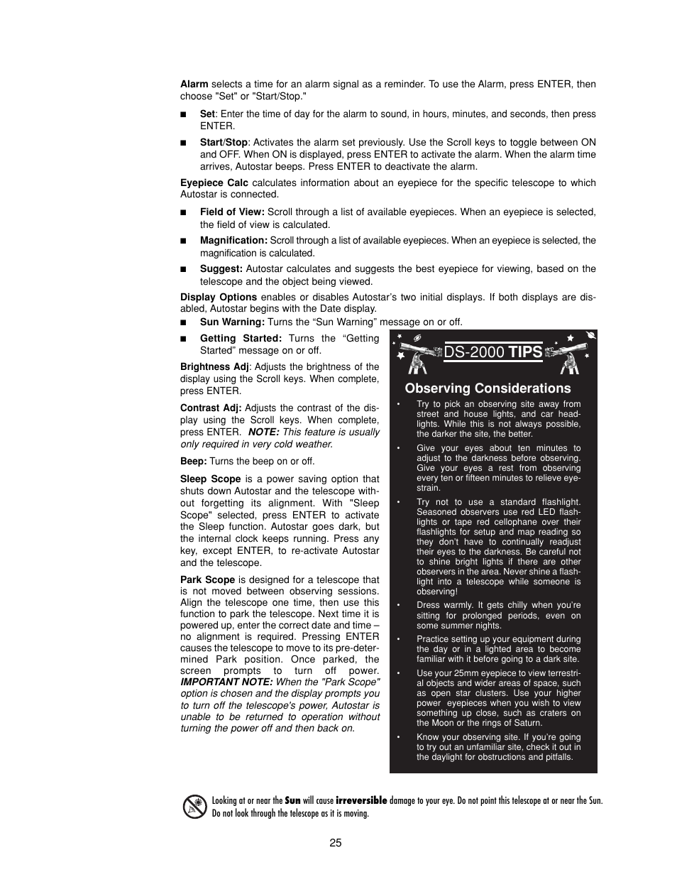 Ds-2000, Tips, Observing considerations | Meade Instruments DS-2000 Generation II Telescopes with LNT module User Manual | Page 25 / 48