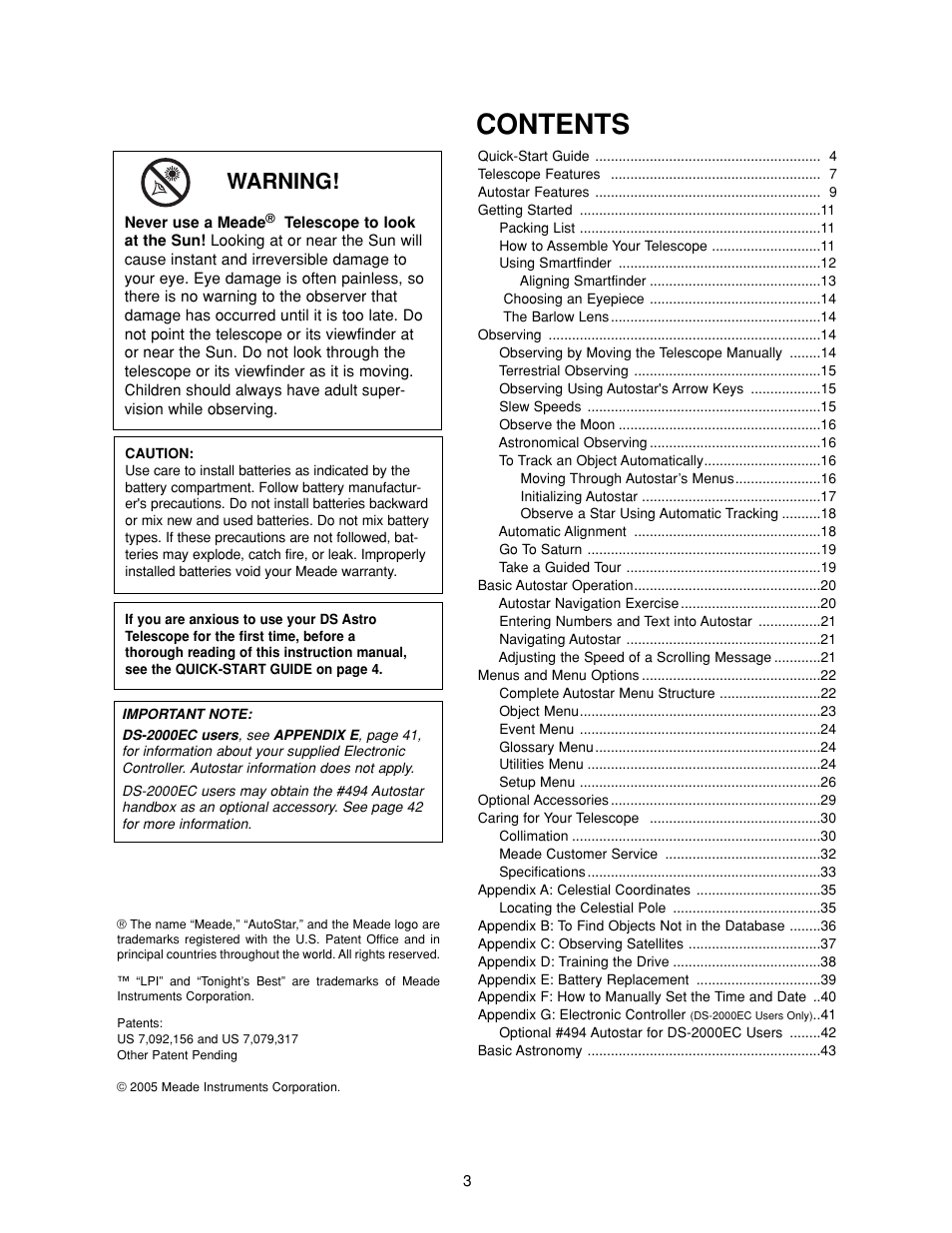 Meade Instruments DS-2000 Generation II Telescopes with LNT module User Manual | Page 3 / 48
