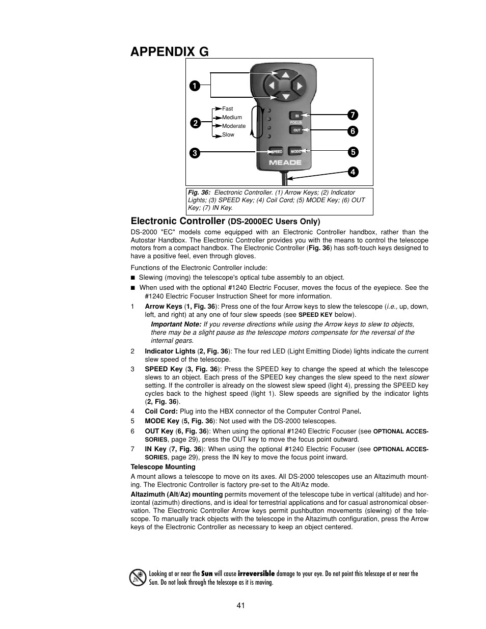 Appendix g, Electronic controller | Meade Instruments DS-2000 Generation II Telescopes with LNT module User Manual | Page 41 / 48