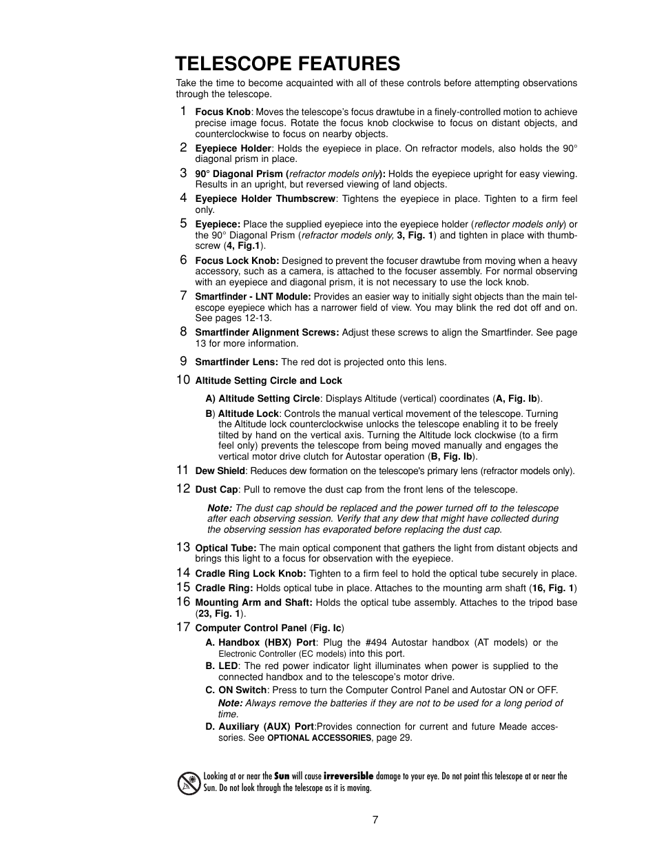 Telescope features | Meade Instruments DS-2000 Generation II Telescopes with LNT module User Manual | Page 7 / 48
