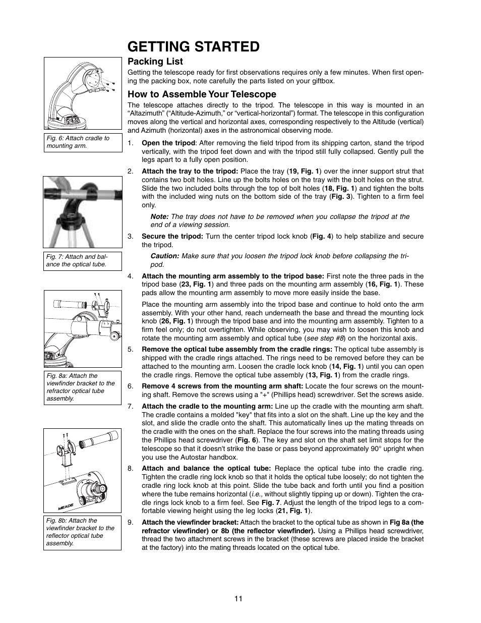 Getting started, Packing list, How to assemble your telescope | Meade Instruments DS-2000 (2060,2070,2076,2114,2130) User Manual | Page 11 / 44