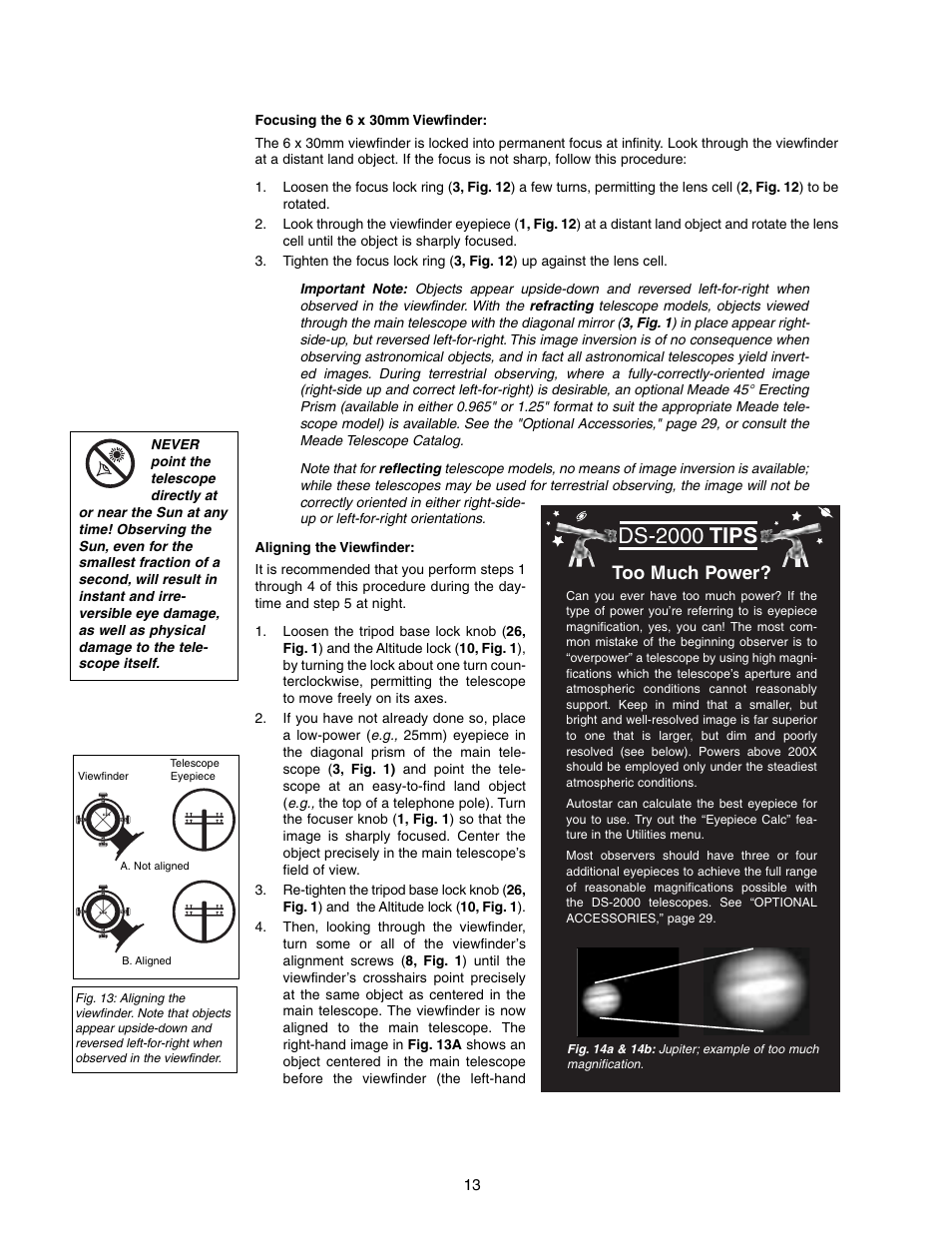 Ds-2000 tips, Too much power | Meade Instruments DS-2000 (2060,2070,2076,2114,2130) User Manual | Page 13 / 44