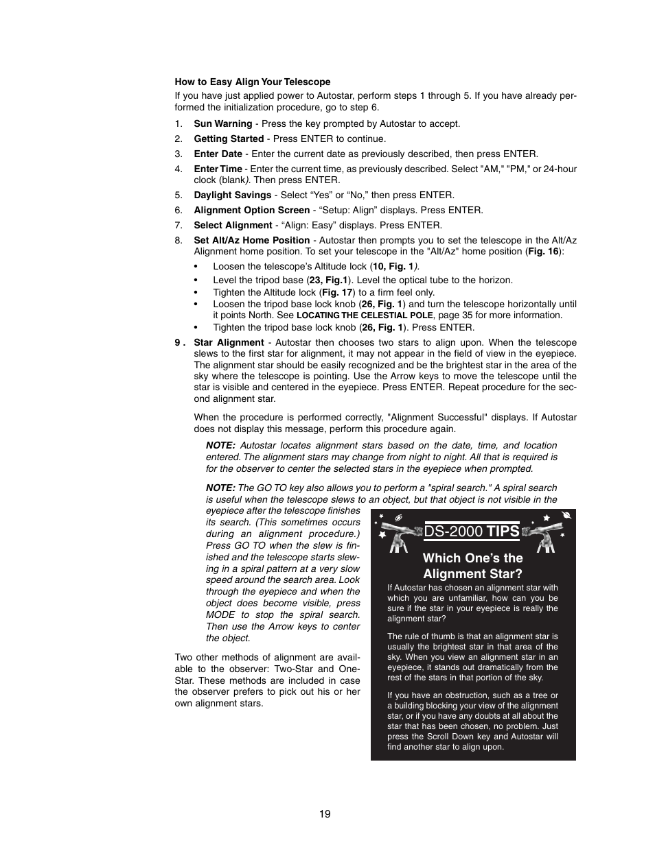 Ds-2000 tips, Which one’s the alignment star | Meade Instruments DS-2000 (2060,2070,2076,2114,2130) User Manual | Page 19 / 44