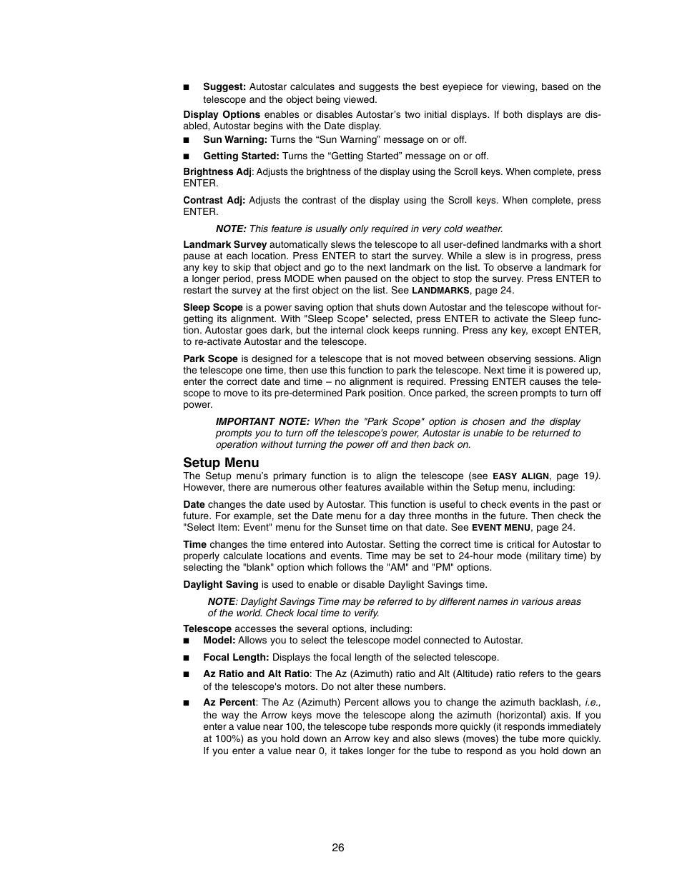Setup menu | Meade Instruments DS-2000 (2060,2070,2076,2114,2130) User Manual | Page 26 / 44
