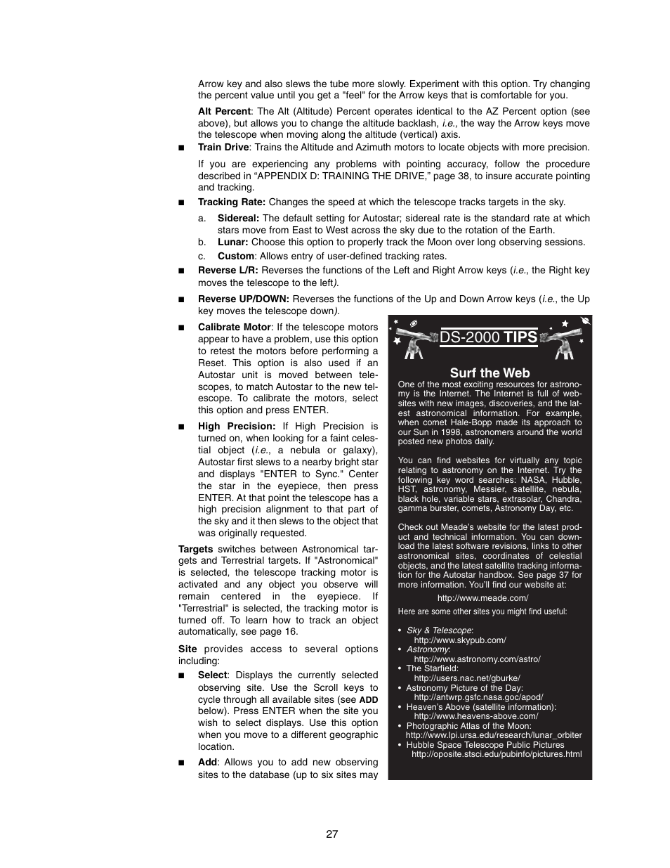 Ds-2000 tips, Surf the web | Meade Instruments DS-2000 (2060,2070,2076,2114,2130) User Manual | Page 27 / 44
