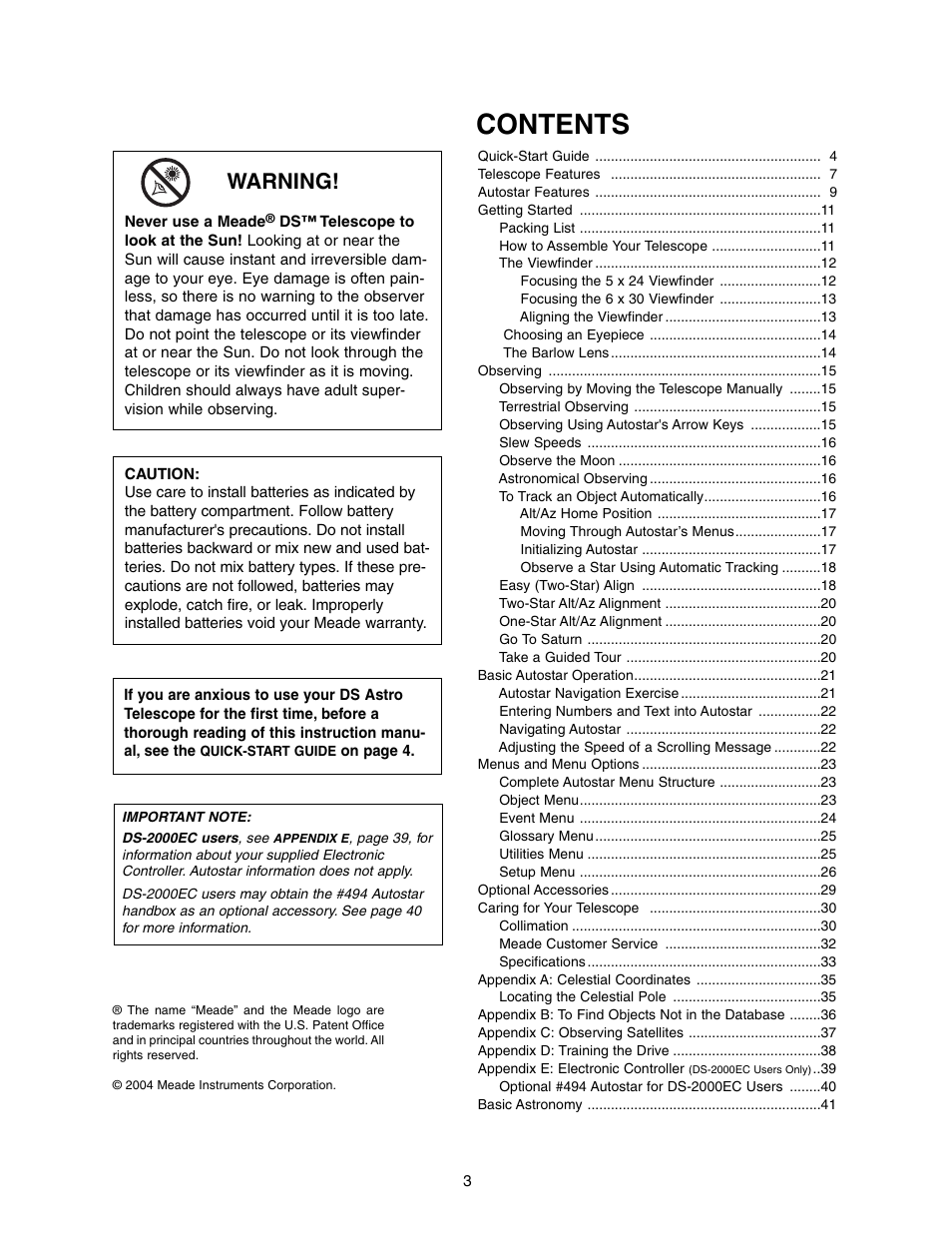Meade Instruments DS-2000 (2060,2070,2076,2114,2130) User Manual | Page 3 / 44