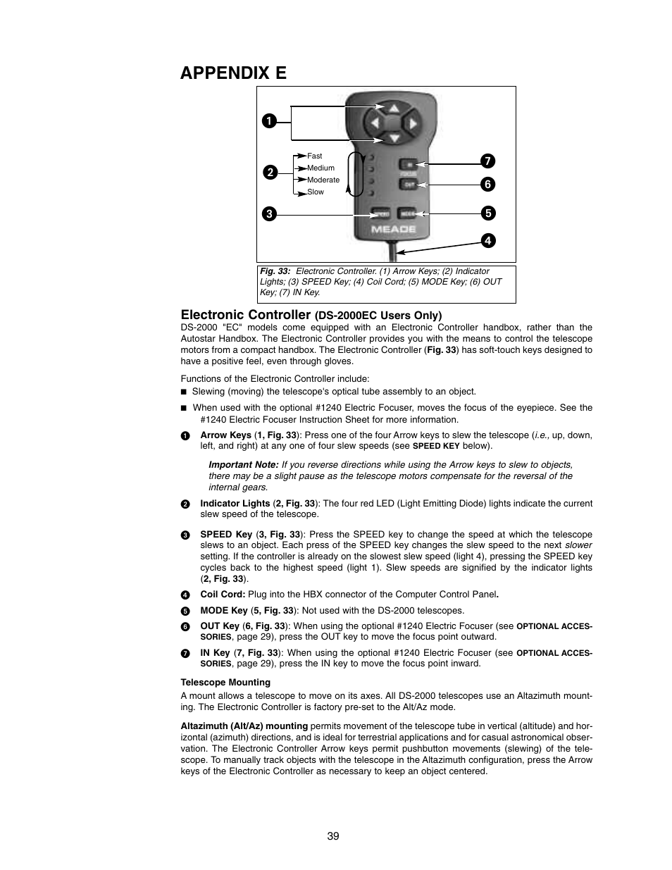Appendix e, Electronic controller | Meade Instruments DS-2000 (2060,2070,2076,2114,2130) User Manual | Page 39 / 44