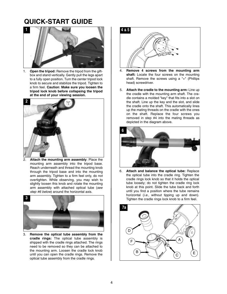 Quick-start guide | Meade Instruments DS-2000 (2060,2070,2076,2114,2130) User Manual | Page 4 / 44