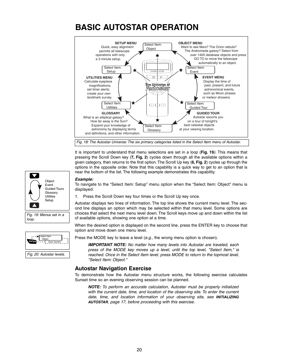 Basic autostar operation, Autostar, Autostar navigation exercise | Meade Instruments DS-2000 LNT User Manual | Page 20 / 48