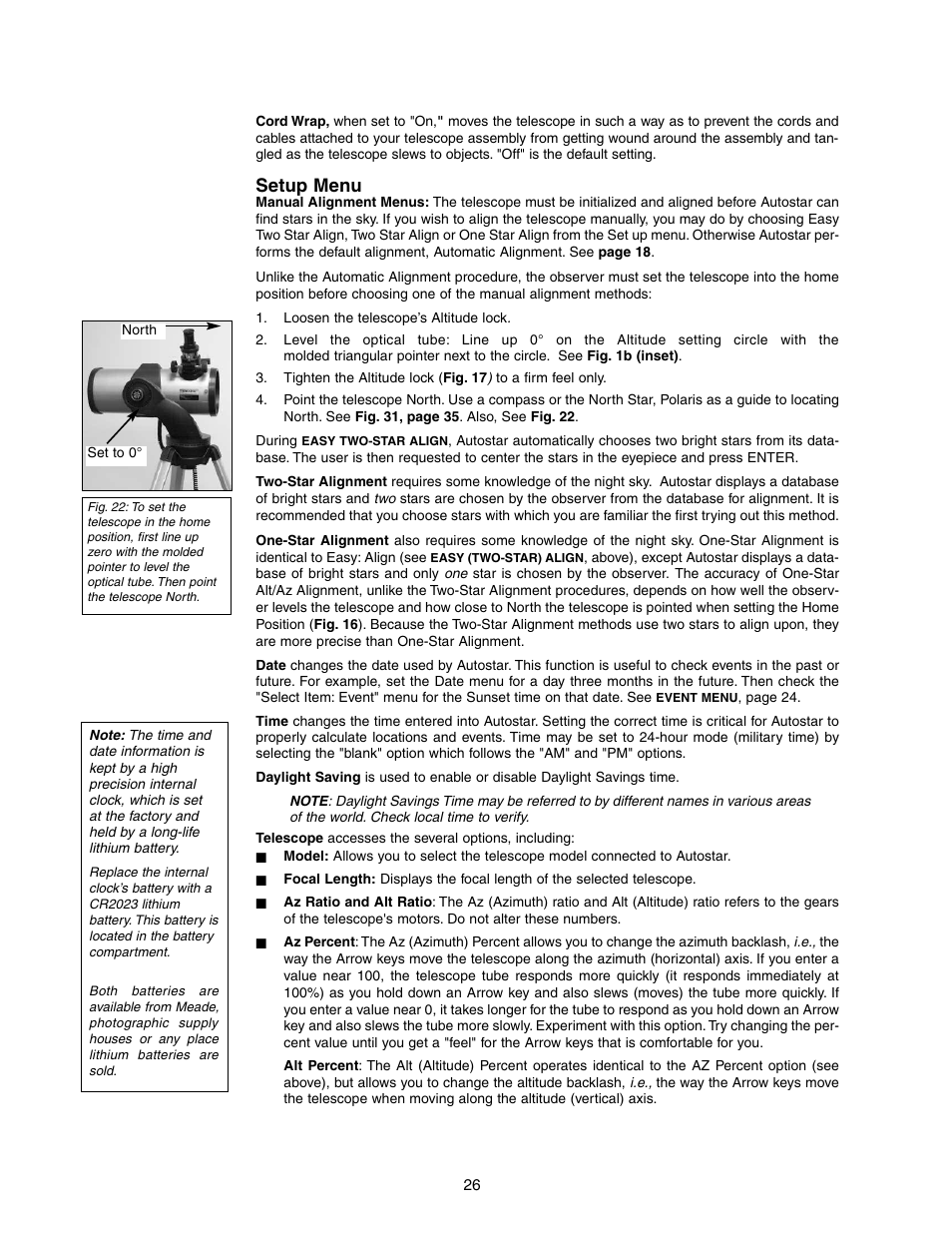 Setup menu | Meade Instruments DS-2000 LNT User Manual | Page 26 / 48