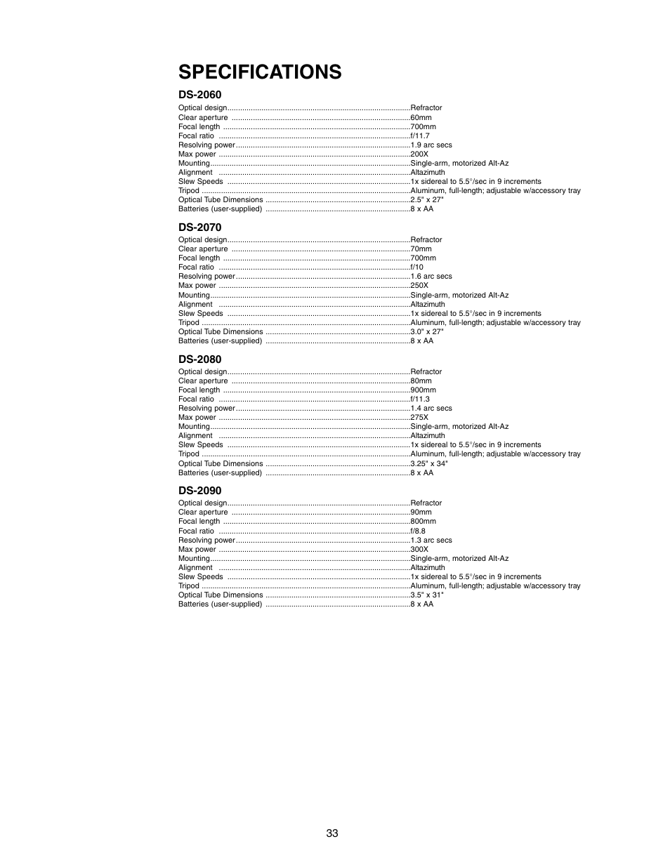 Specifications | Meade Instruments DS-2000 LNT User Manual | Page 33 / 48