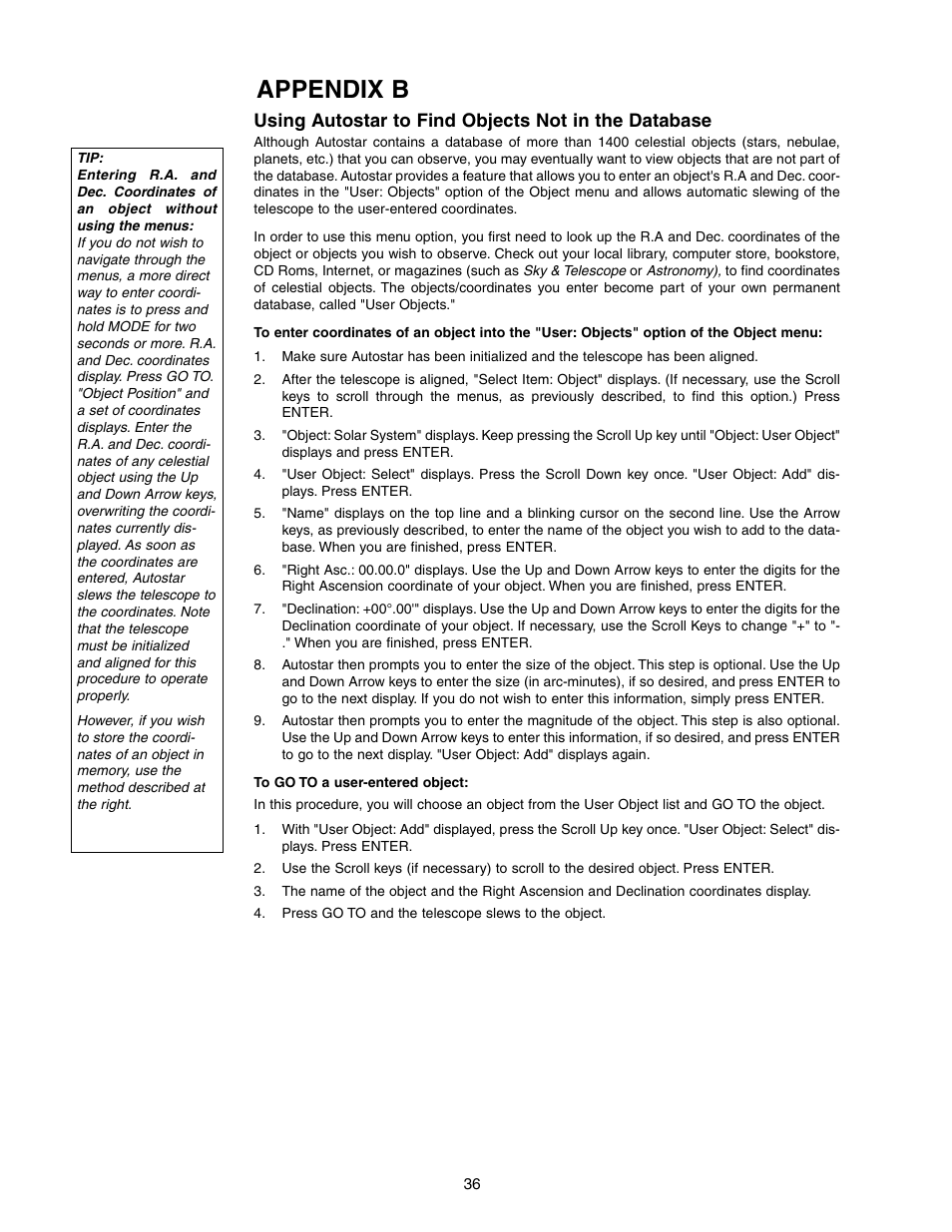 Appendix b, Using autostar to find objects not in the database | Meade Instruments DS-2000 LNT User Manual | Page 36 / 48