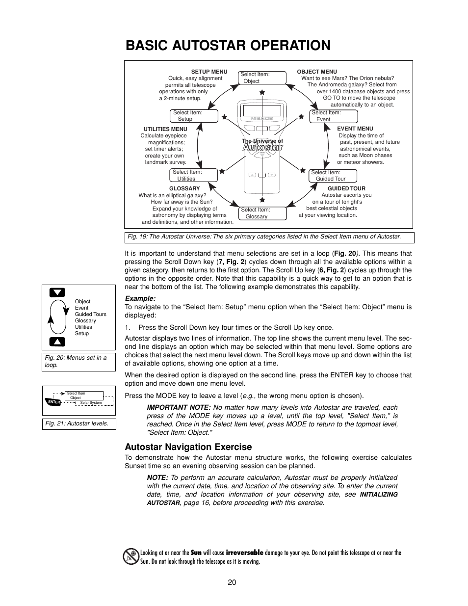 Basic autostar operation, Autostar, Autostar navigation exercise | Meade Instruments DS-2000 MAK Generation II Maksutov-Cassegrain Telesopes User Manual | Page 20 / 44