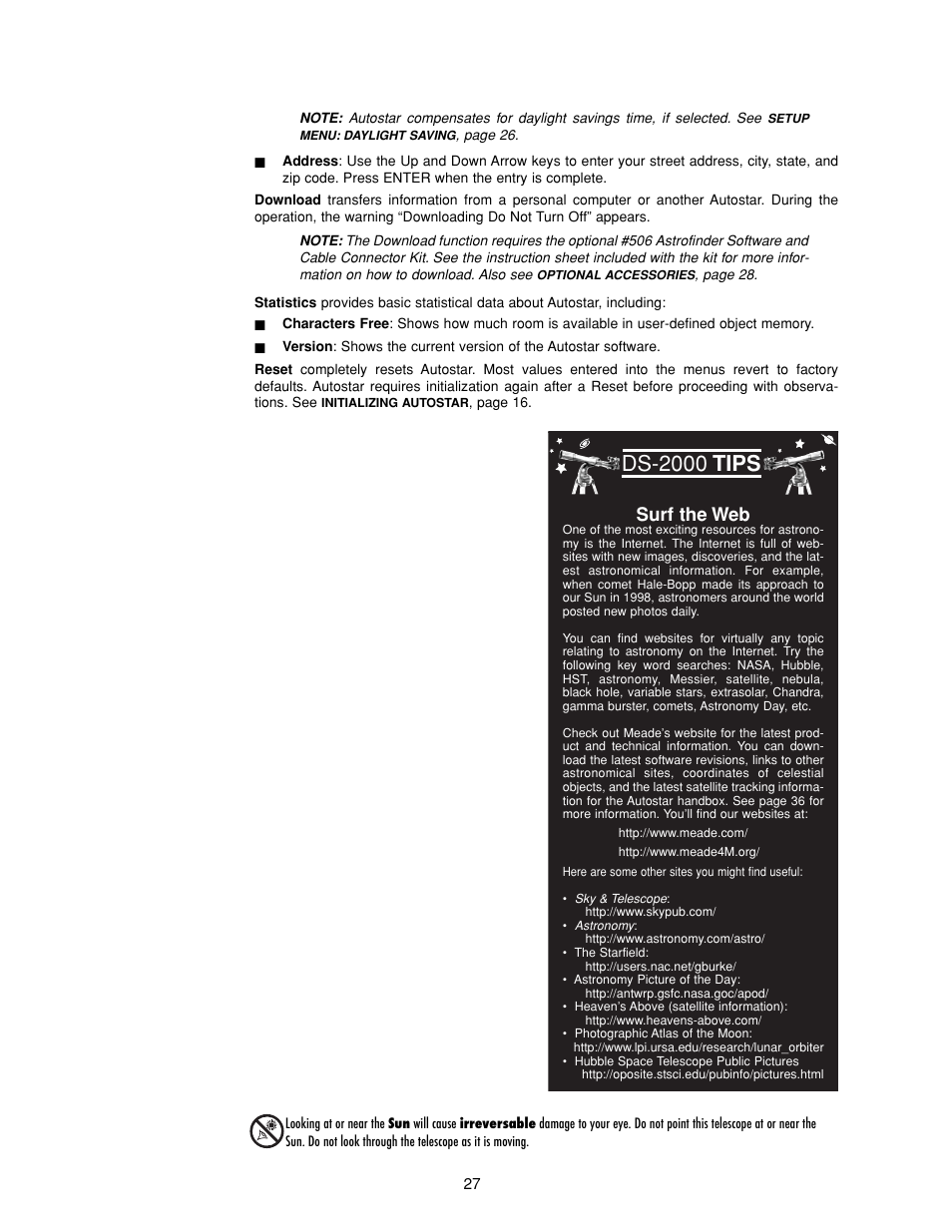 Ds-2000, Tips, Surf the web | Meade Instruments DS-2000 MAK Generation II Maksutov-Cassegrain Telesopes User Manual | Page 27 / 44