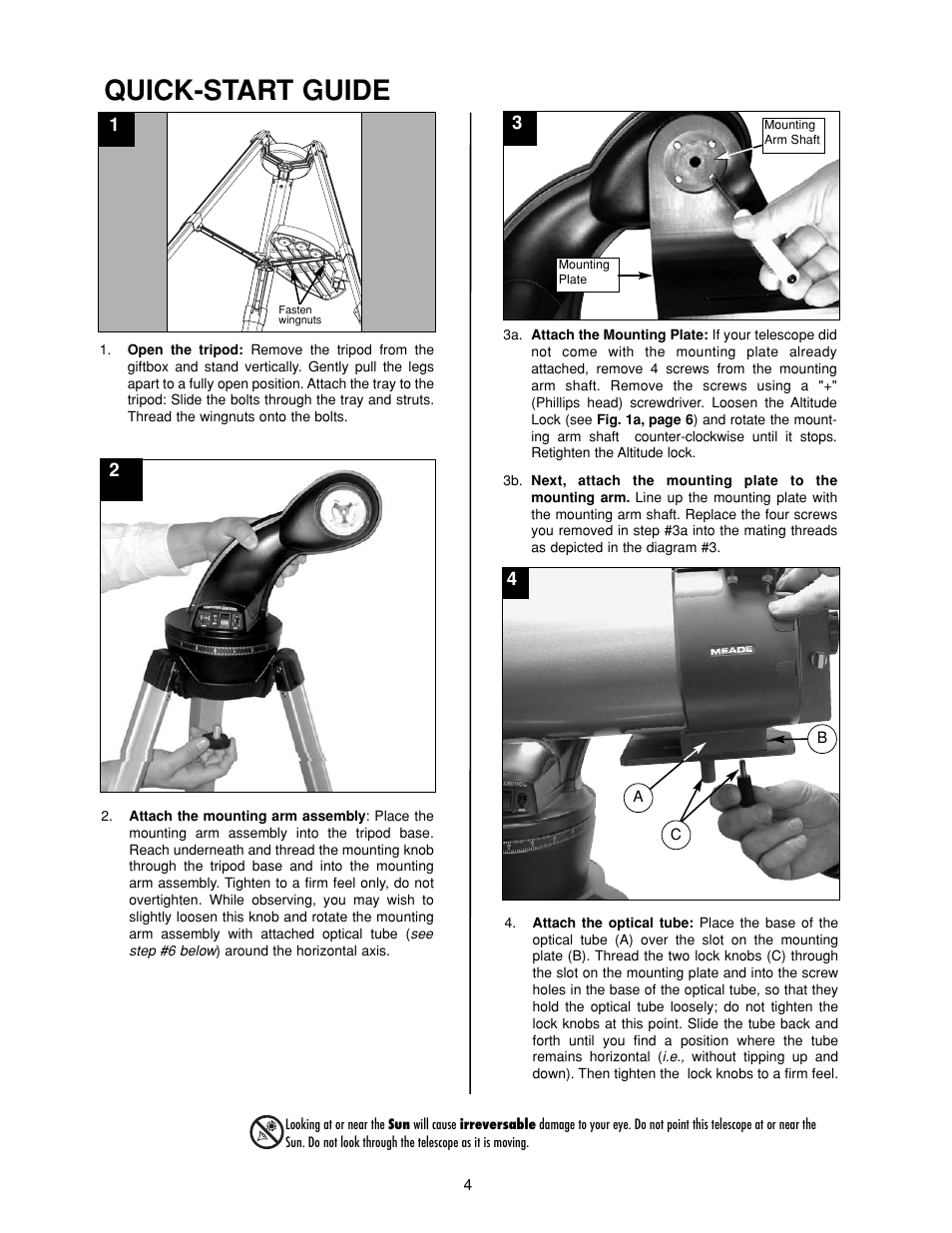 Quick-start guide | Meade Instruments DS-2000 MAK Generation II Maksutov-Cassegrain Telesopes User Manual | Page 4 / 44